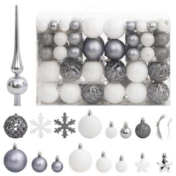 ARDEBO.de - 111-tlg. Weihnachtskugel-Set Weiß und Grau Polystyrol