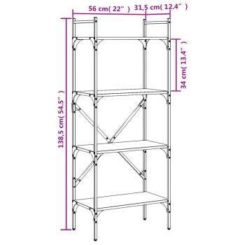 Bücherregal 4 Fächer Schwarz 56x31,5x138,5 cm Holzwerkstoff