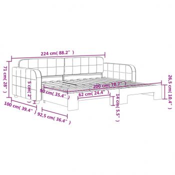 Tagesbett Ausziehbar Hellgrau 90x200 cm Samt