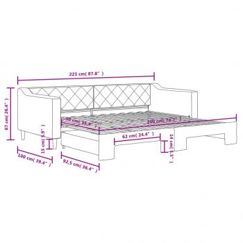 Tagesbett Ausziehbar Hellgrau 90x200 cm Stoff