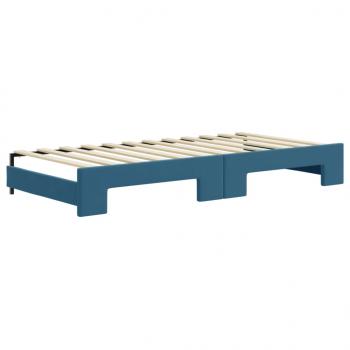 Tagesbett Ausziehbar Blau 90x200 cm Samt