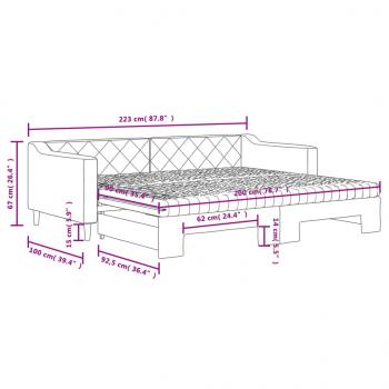 Tagesbett Ausziehbar mit Matratzen Creme 90x200 cm Stoff