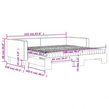 Tagesbett Ausziehbar mit Matratze Hellgrau 100x200 cm Stoff