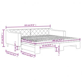 Tagesbett Ausziehbar mit Matratze Hellgrau 100x200 cm Stoff