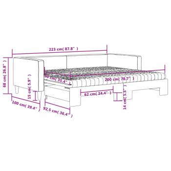 Tagesbett Ausziehbar mit Matratzen Creme 90x200 cm Stoff