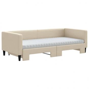 Tagesbett Ausziehbar mit Matratzen Creme 90x200 cm Stoff