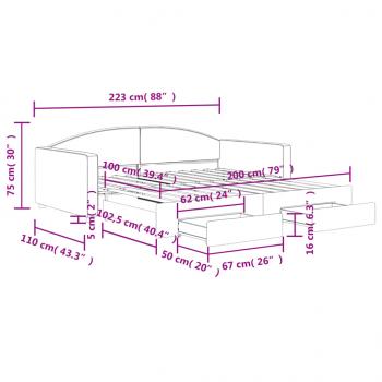 Tagesbett Ausziehbar mit Schubladen Taupe 100x200 cm Stoff