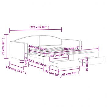 Tagesbett Ausziehbar mit Schubladen Hellgrau 100x200 cm Stoff