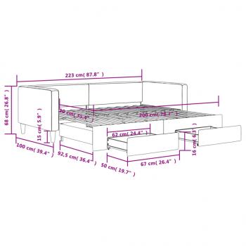 Tagesbett Ausziehbar mit Schubladen Creme 90x200 cm Stoff