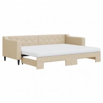 Tagesbett Ausziehbar mit Matratzen Creme 80x200 cm Stoff