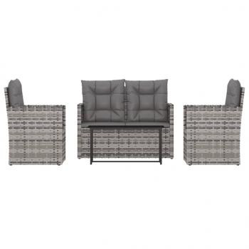 4-tlg. Garten-Lounge-Set mit Kissen Poly Rattan Grau