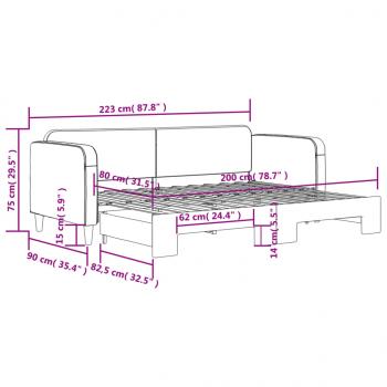 Tagesbett Ausziehbar Schwarz 80x200 cm Stoff