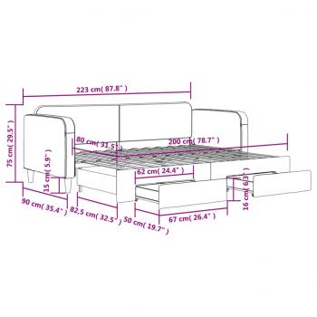 Tagesbett Ausziehbar mit Schubladen Hellgrau 80x200 cm Stoff