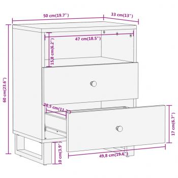 Nachttisch Braun und Schwarz 50x33x60 cm Massivholz Mango