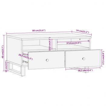 Couchtisch Braun und Schwarz 80x54x40 cm Massivholz Mango