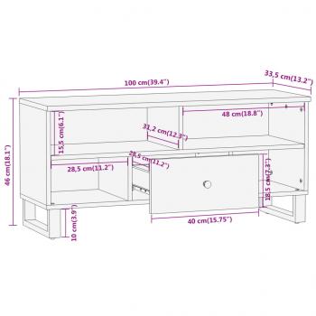 TV-Schrank Braun und Schwarz 100x33,5x46 cm Massivholz Mango