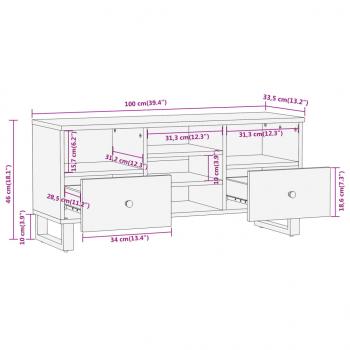 TV-Schrank Braun und Schwarz 100x33,5x46 cm Massivholz Mango