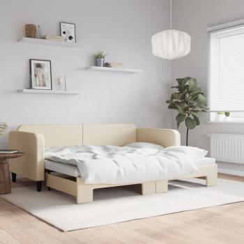 ARDEBO.de - Tagesbett Ausziehbar Creme 90x200 cm Stoff