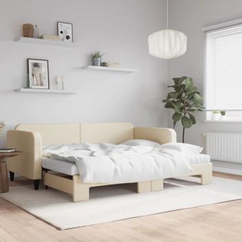 ARDEBO.de - Tagesbett Ausziehbar mit Matratzen Creme 90x200 cm Stoff