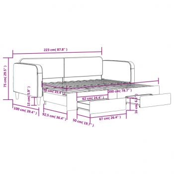 Tagesbett Ausziehbar mit Schubladen Hellgrau 90x200 cm Stoff