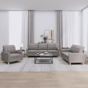 ARDEBO.de - 3-tlg. Sofagarnitur mit Kissen Taupe Stoff