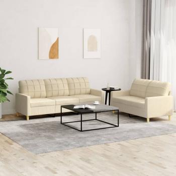 ARDEBO.de - 2-tlg. Sofagarnitur mit Kissen Creme Stoff