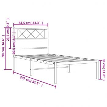 Bettgestell mit Kopfteil Metall Schwarz 80x200 cm