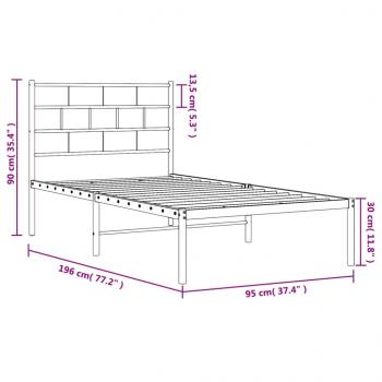 Bettgestell mit Kopfteil Metall Weiß 90x190 cm