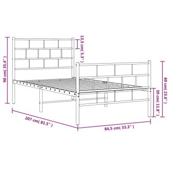 Bettgestell mit Kopf- und Fußteil Metall Weiß 80x200 cm