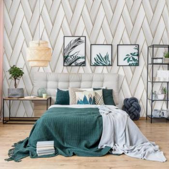 DUTCH WALLCOVERINGS Tapete Geometric Weiß und Golden