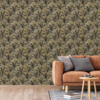 DUTCH WALLCOVERINGS Tapete Palm Trees Golden und Schwarz