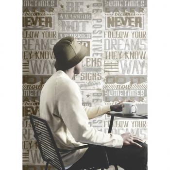 ARDEBO.de - Noordwand Tapete Friends & Coffee Words and Letters Metallic und Beige