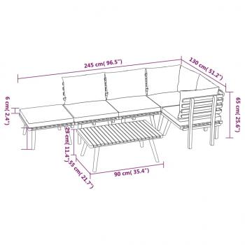 6-tlg. Garten-Lounge-Set mit Kissen Massivholz Akazie