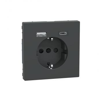 ARDEBO.de Merten MEG2367-6034 SCHUKO Steckdose mit USB-Ladegerät Typ A und Typ C / 3,0 A, System Design, anthrazit