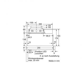 Neff D46ED22X1 N50 EEK: A Flachschirmhaube, 60cm breit, Ab-/Umluft, Intensivstufe, silbermetallic