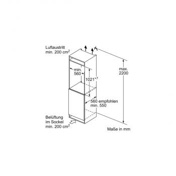 Neff KI2322FE0 N 50 Einbaukühlschrank mit Gefrierfach, Nischenhöhe: 102 cm, 56 cm breit, Festtürtechnik, 147 L, Fresh Safe, Eco Air Flow