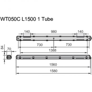 Philips Ledinaire Feuchtraumleuchte, Leergehäuse für T8-LEDtube-Lampen WT050C 1xTLED L1500, weiß (36604399)