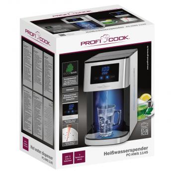 ProfiCook PC-HWS 1145 Heißwasserspender, 2600 W, 4 L, LED-Display, 5 Stufen, einstellbare Wassermenge, 4 Kontrollleuchten, edelstahl/schwarz (501145)