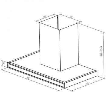 PKM 8090GZ Wandhaube, 90 cm breit, 610 m³/h, Umluftbetrieb, Abluftbetrieb, Fettfilter spülmaschinenfest, LED, Edelstahl mit Glasfront