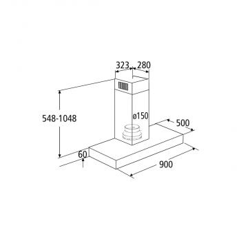 PKM 8090GZ Wandhaube, 90 cm breit, 610 m³/h, Umluftbetrieb, Abluftbetrieb, Fettfilter spülmaschinenfest, LED, Edelstahl mit Glasfront