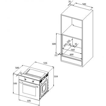 PKM F7-2B EEK: A Einbaubackofen, 60 cm breit, 54 Liter, Restwärmeanzeige, Vollglasinnentüre, 3 Glasschichten, Gehäusekühlung, Tropfschale, Grillrost