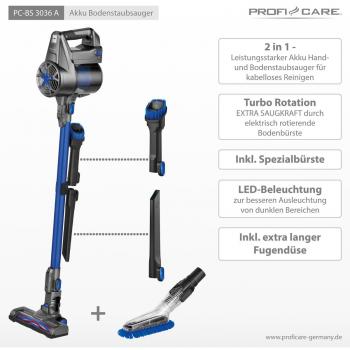 ProfiCare PC-BS 3036 A Akku-Bodenstaubsauger, 22,2V, 2 Stufen, LED-Beleuchtung, anthrazit (330360)