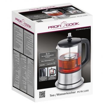 ProfiCook PC-TK 1165 Tee-/Wasserkocher, 1100 W, 0,5 L, Temperaturanzeige, edelstahl/schwarz (501165)