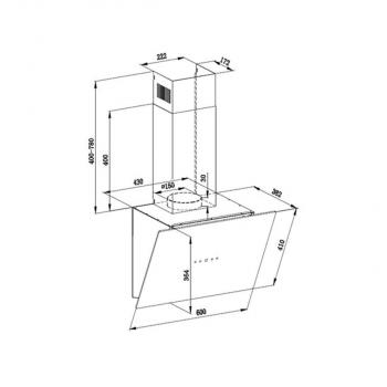 PKM S33-60A+BTH Kopffreihaube, 60 cm breit, 538 m³/h, Touch Bedienung, Abluft und Umluft, LED, schwarz