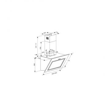 PKM S7-90ABTH EEK A Kopffreihaube, 90 cm breit, 594 m/h, TouchControl, LED Beleuchtung, 3 Leistungsstufen, Glas schwarz