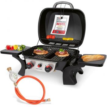 ProfiCook PC-GG 1261 Tisch-Gasgrill, 50 mbar, 2 Heizzonen, 42 x 36 cm großen Grillfläche, schwarz (501261)