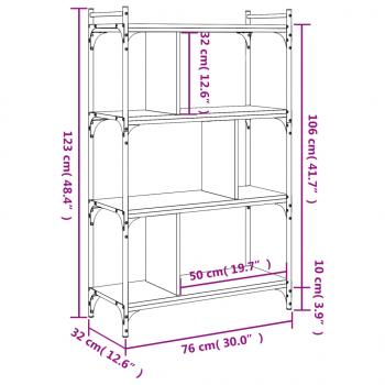 Bücherregal 4 Böden Räuchereiche 76x32x123 cm Holzwerkstoff