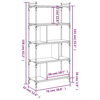 Bücherregal 5 Böden Räuchereiche 76x32x158 cm Holzwerkstoff