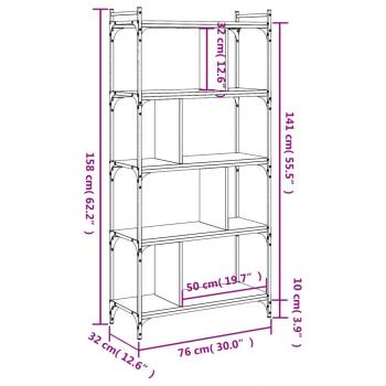 Bücherregal 5 Böden Braun Eiche-Optik 76x32x158cm Holzwerkstoff