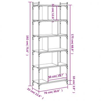 Bücherregal 6 Böden Sonoma-Eiche 76x32x192 cm Holzwerkstoff